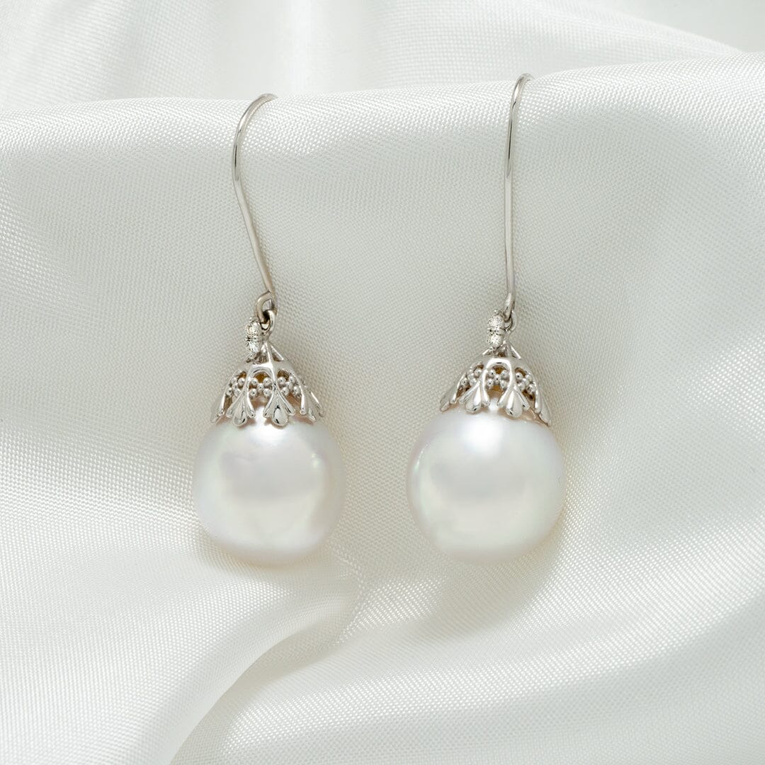 12.0 mm White South Sea Drop Pearl and Diamond Earrings