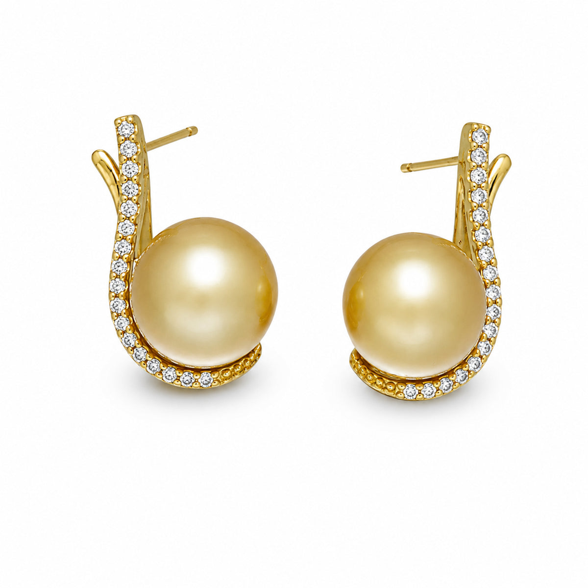 9.0-10.0 mm Golden South Sea Pearl and Diamond Earrings