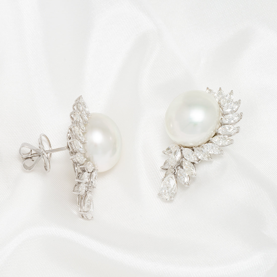 15.0-16.0 mm White South Sea Pearl and Diamond Earrings