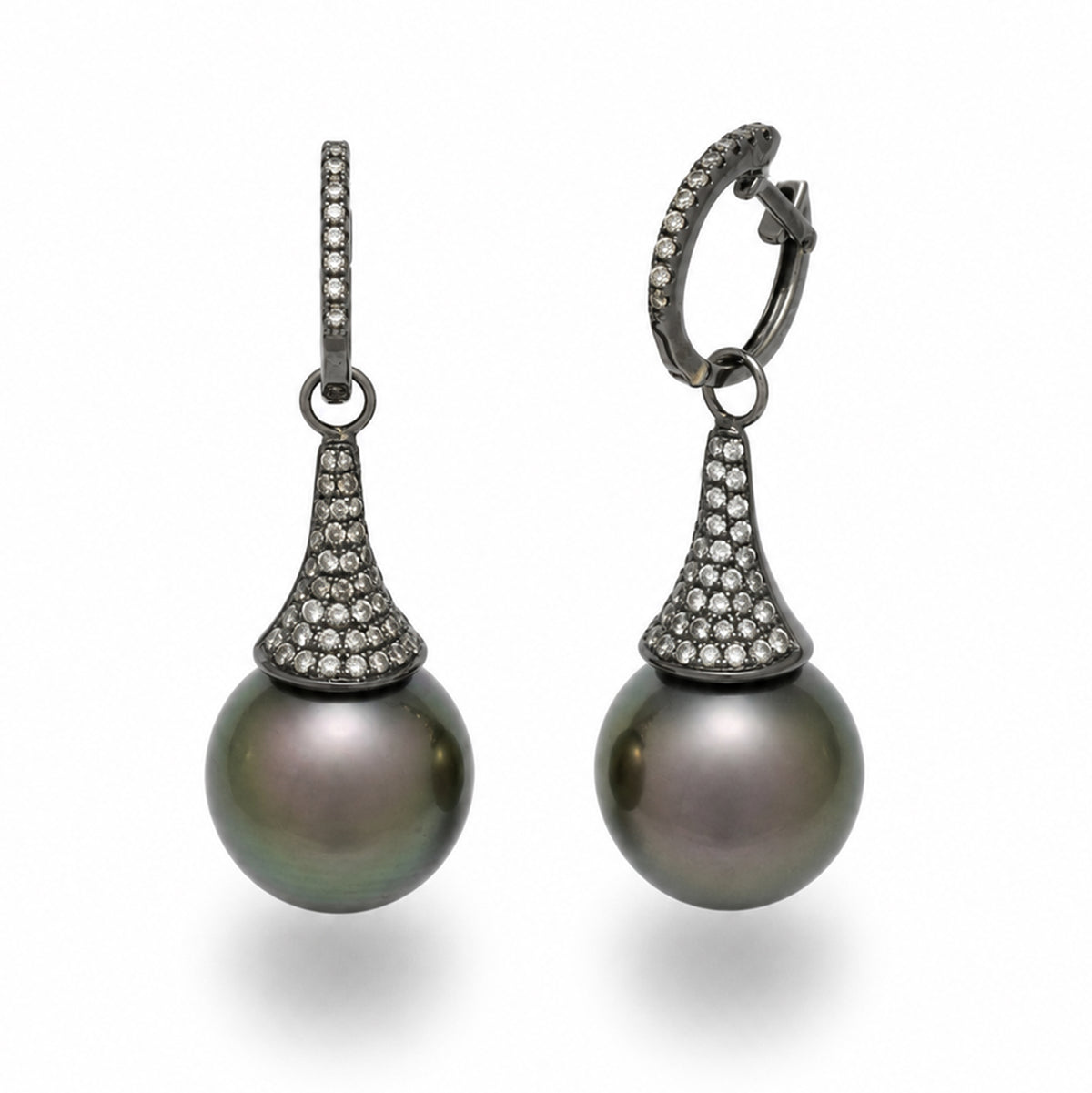 12.0 mm Tahitian Pearl and Diamond Earrings