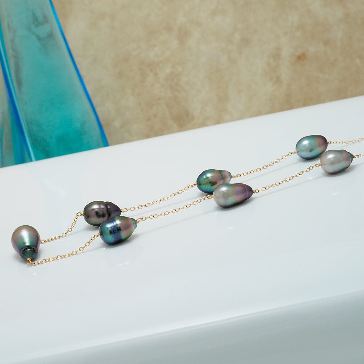 TC-13: 9.5-11 mm Tahitian Drop Pearl Tin Cup Necklace livestream, view 2
