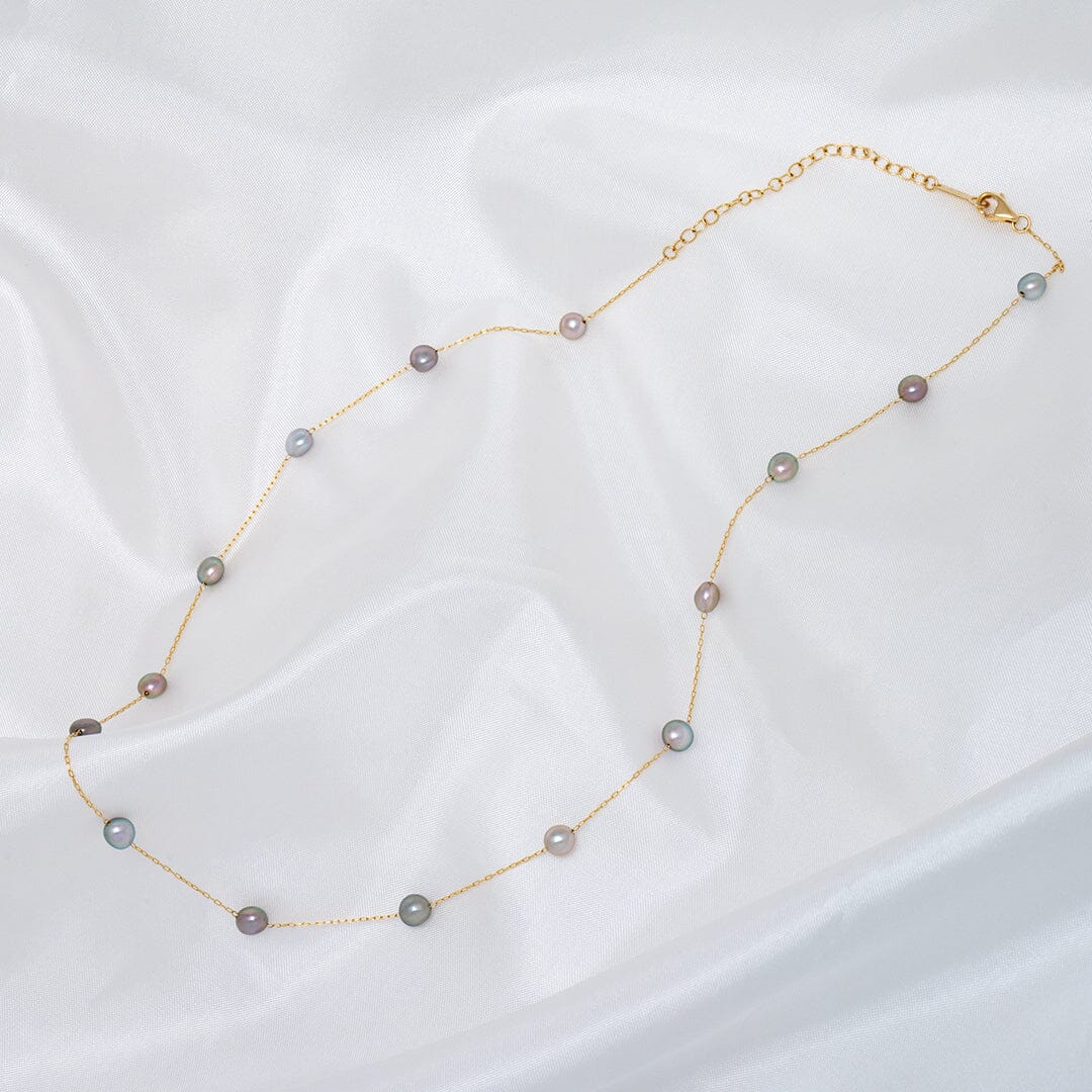 TC-8: 4-5 mm Near-round Tahitian Keshi Pearl Tin Cup Necklace