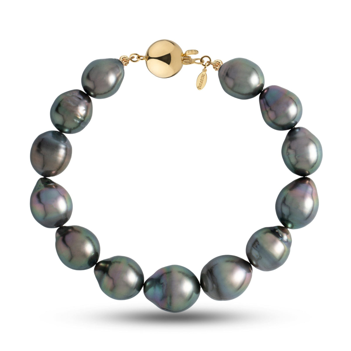 10.1-12.4 mm AA+/AAA Drop Tahitian Pearl Bracelet with a 14K yellow gold polished ball clasp