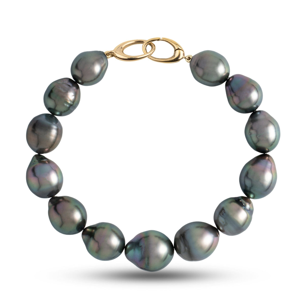 10.1-12.4 mm AA+/AAA Drop Tahitian Pearl Bracelet with a 14K yellow gold orbit clasp