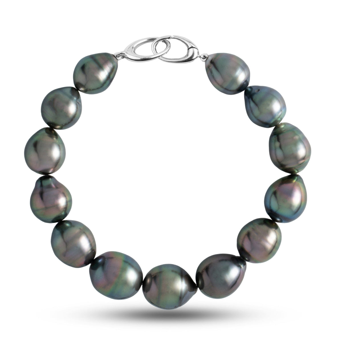 10.1-12.1 mm AA+/AAA Drop Tahitian Pearl Bracelet with a 14K white gold orbit clasp