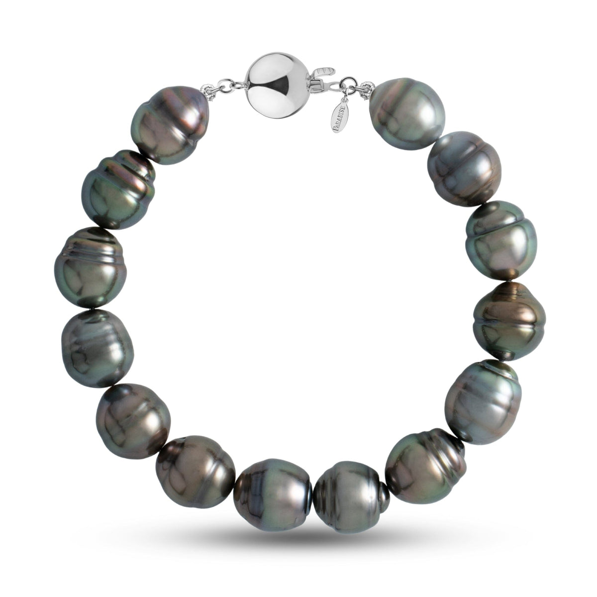 10.4-10.9 mm AA+/AAA Baroque Tahitian Pearl Bracelet with a 14K white gold polished ball clasp