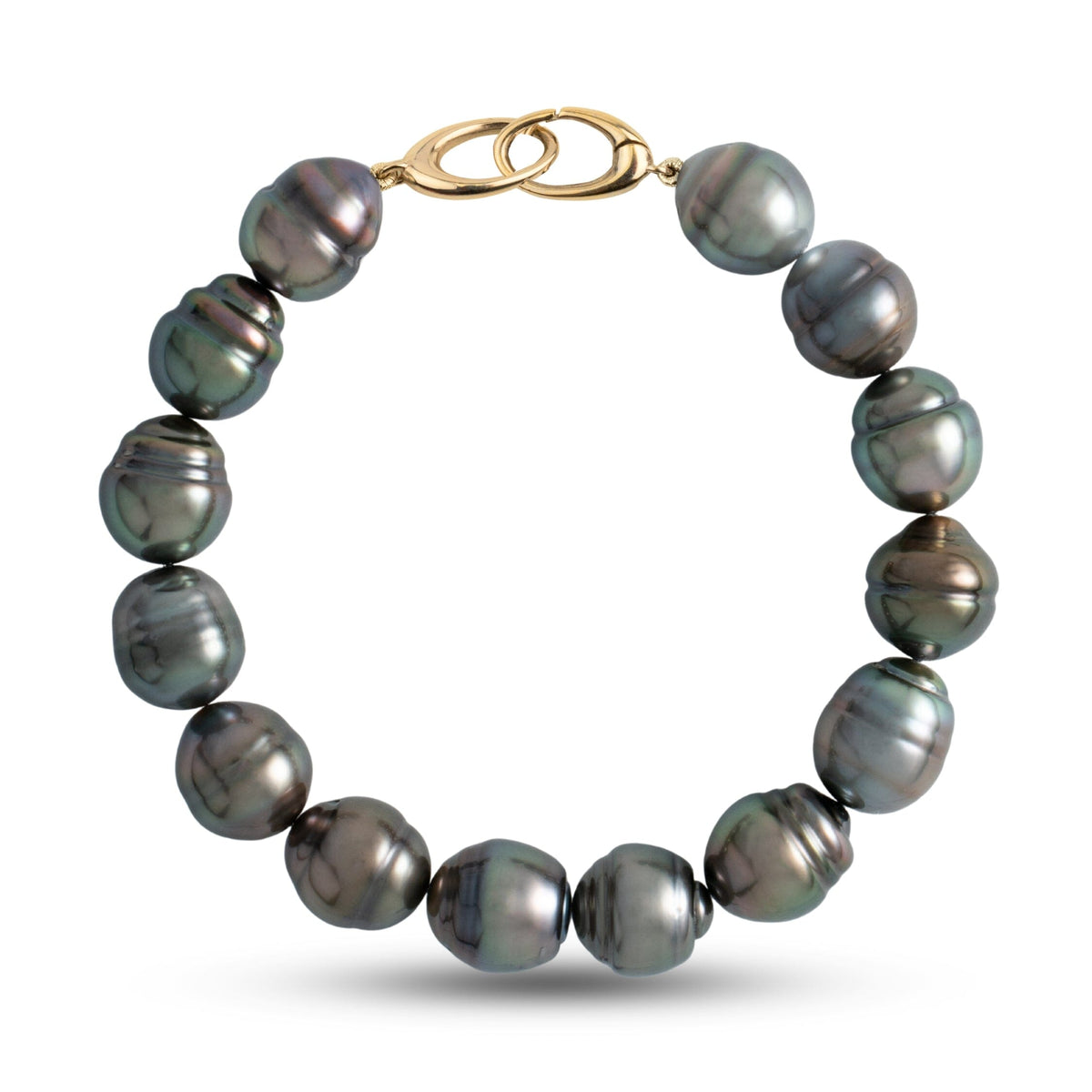 10.4-10.9 mm AA+/AAA Baroque Tahitian Pearl Bracelet with a 14K yellow gold orbit clasp