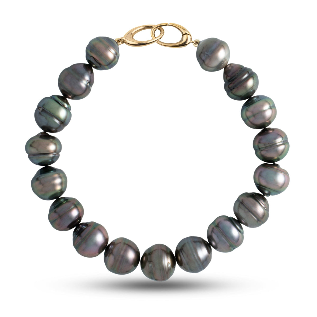 10.0-11.0 mm AA+/AAA Baroque Tahitian Pearl Bracelet with a 14K yellow gold orbit clasp