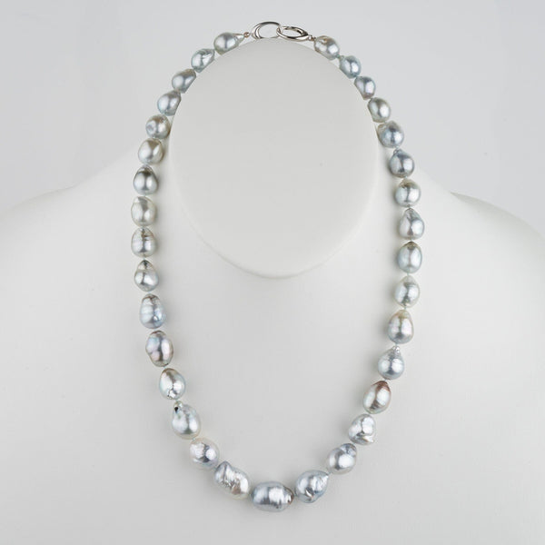 11.0–14.0 mm natural-color Fijian baroque pearl necklace on bust