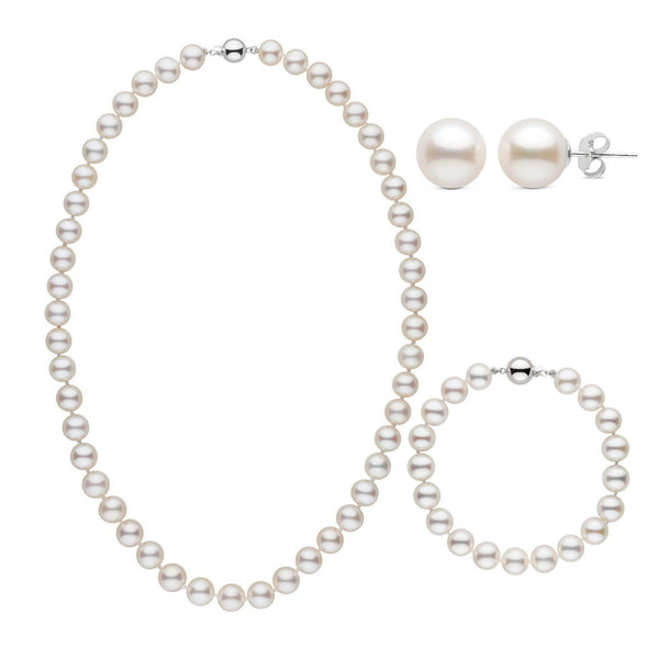 3-Piece Set of 8.5-9.0 mm AAA White Freshwater Pearls