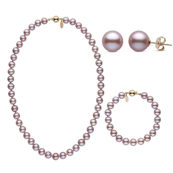 Purple necklace bracelet and earrring 3 Piece 8.5-9.0 mm Freshadama Freshwater Pearl Set