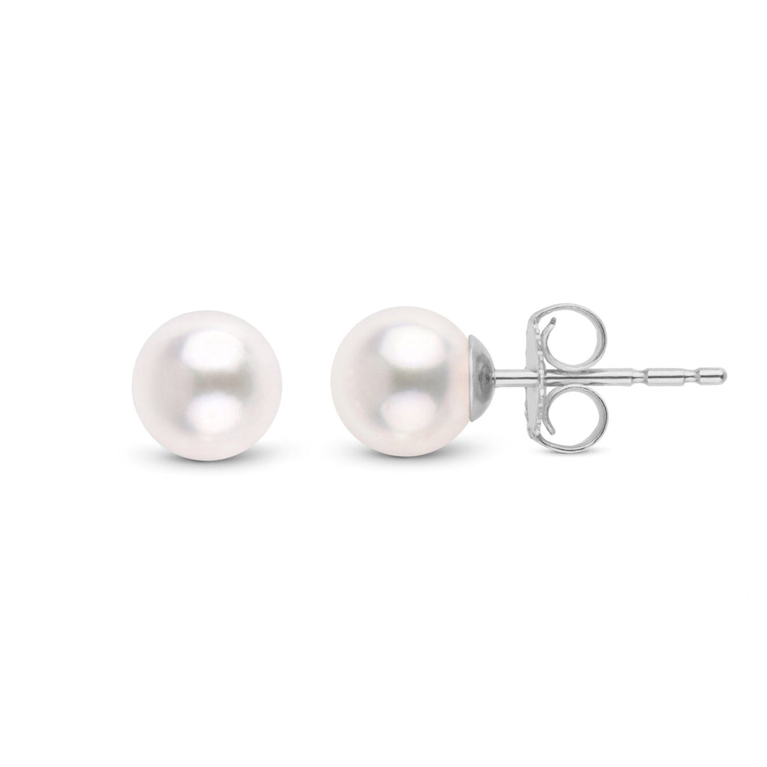 5.5-6.0 mm White AAA Akoya Pearl Stud Earrings White Gold