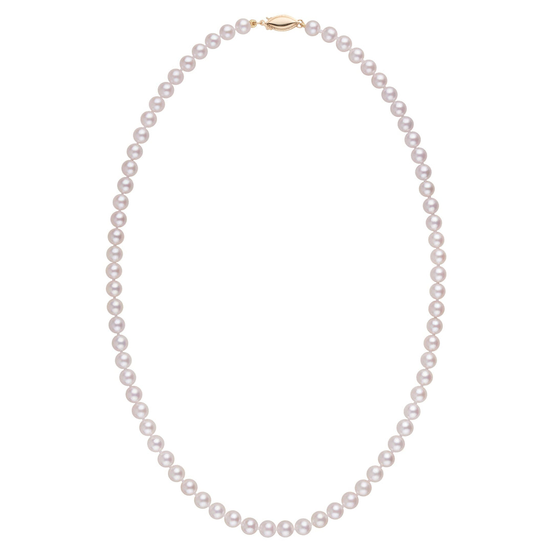 5.5-6.0 mm 18 Inch AA+ White Akoya Pearl Necklace Yellow Gold