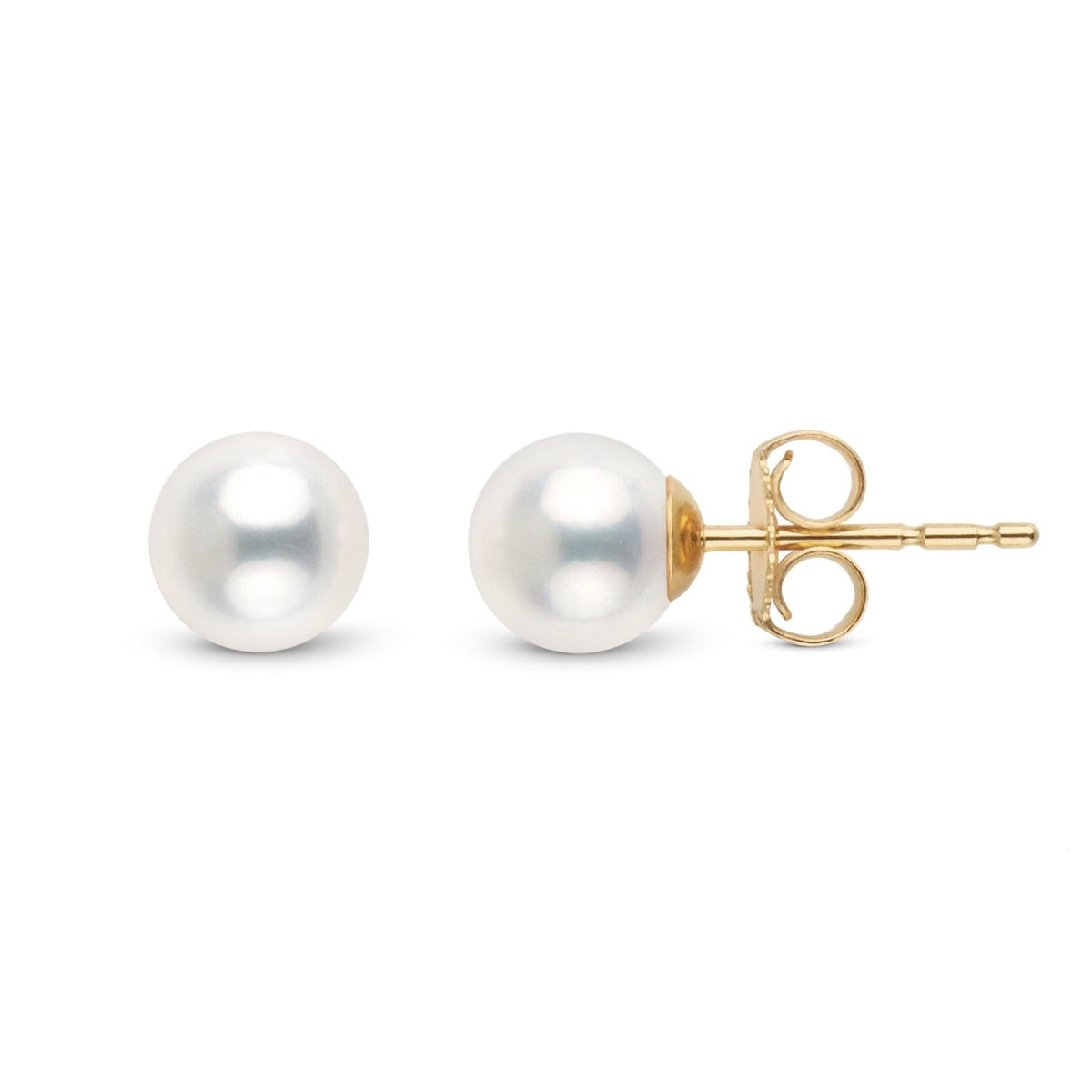 5.5-6.0 mm White Freshadama Freshwater Pearl Stud Earrings yellow gold