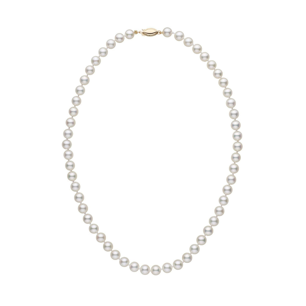 Products 6.5-7.0 mm AA+ White Akoya Pearl Necklace Yellow Gold