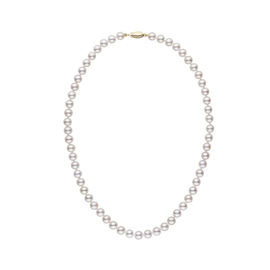 6.5-7.0 mm 16 Inch AAA White Akoya Pearl Necklace Yellow Gold