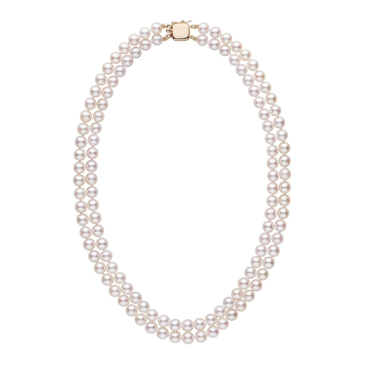 Products 6.5-7.0 mm 18-inch Double-Strand White Akoya AA+ Pearl Necklace Yellow Gold