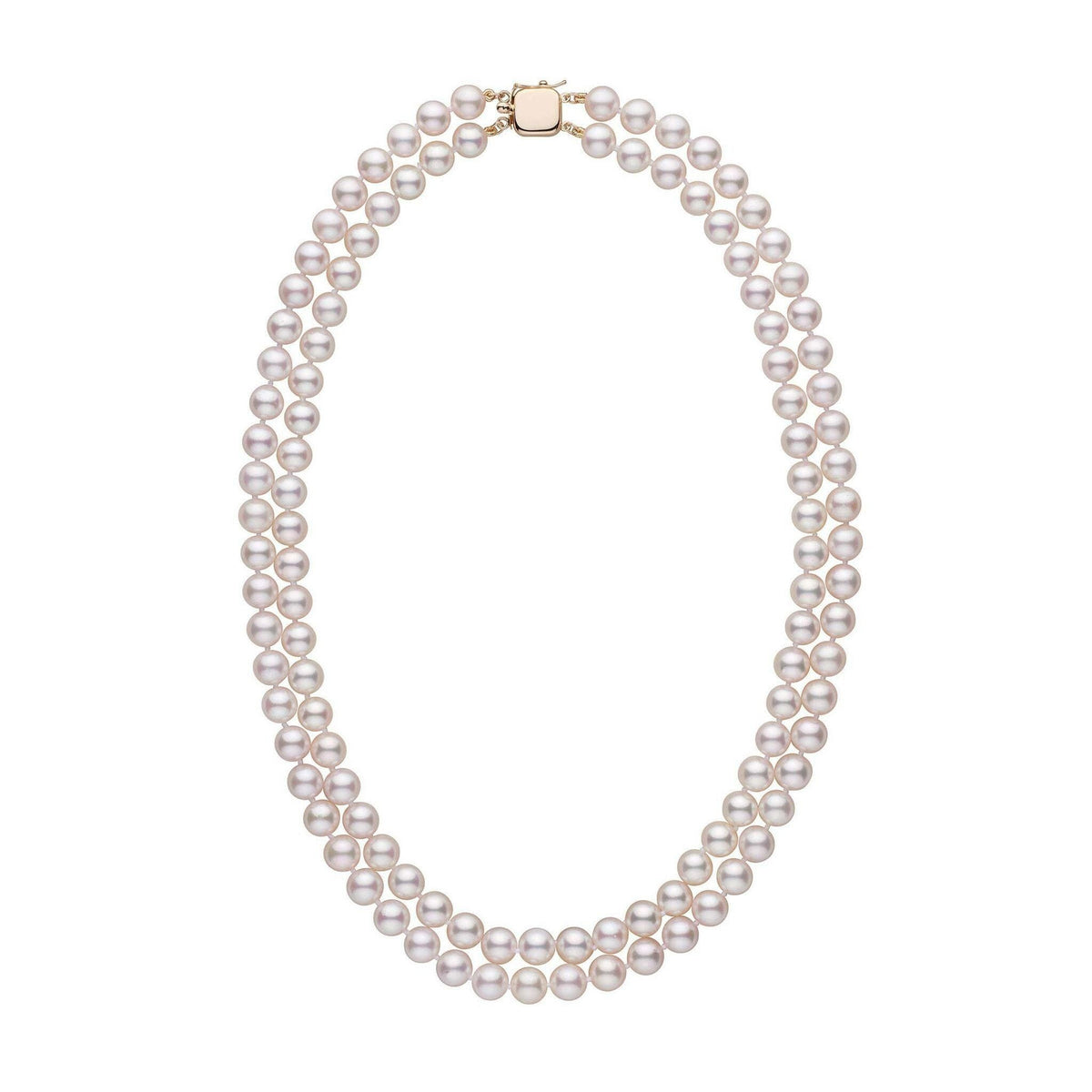 Personalized 6.5-7.0 mm AAA Akoya Pearl Double Strand Square Clasp Necklace