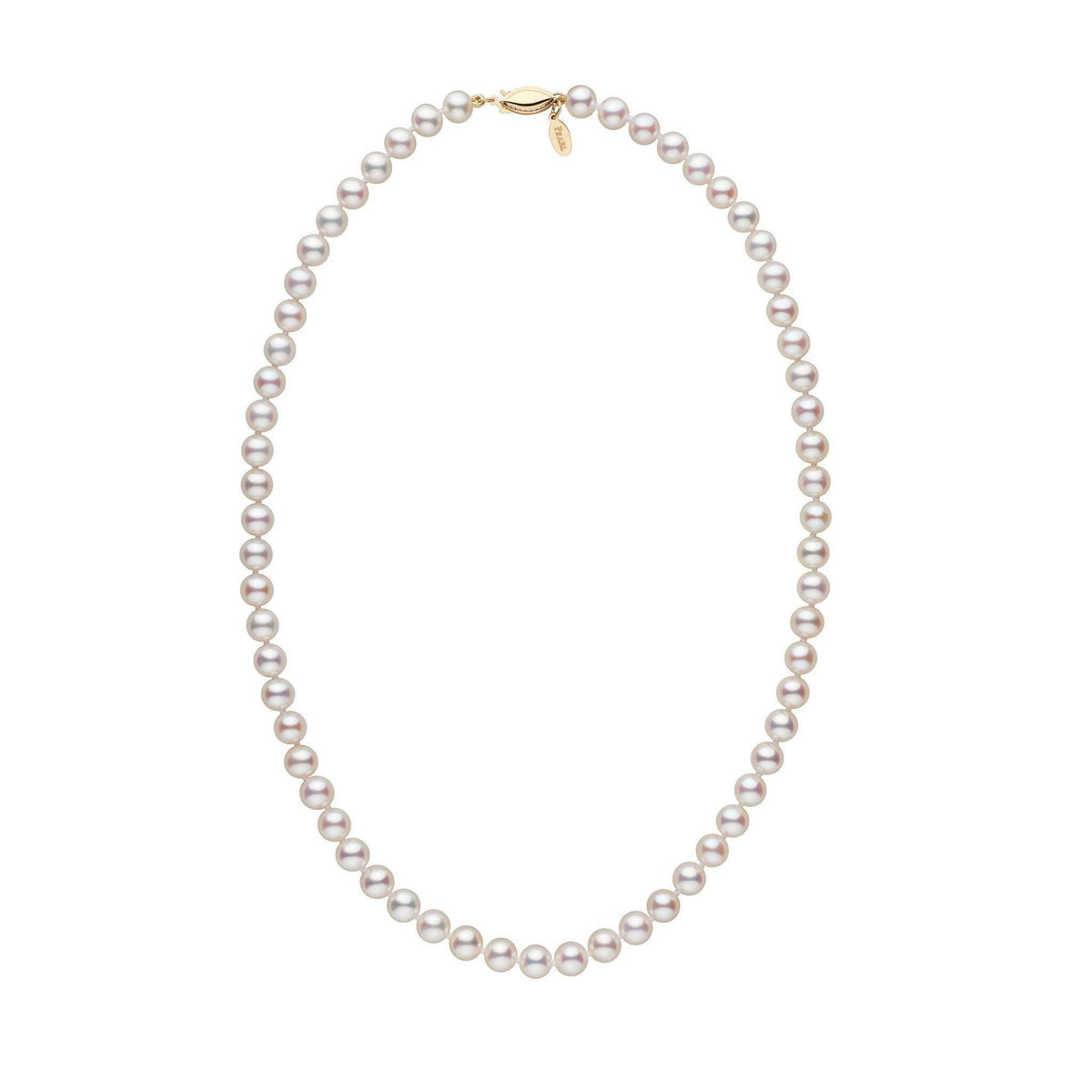 6.0-7.0 mm White Freshadama Freshwater Pearl Necklace featuring a single strand of lustrous white freshwater pearls with a gold clasp, elegant and timeless design.