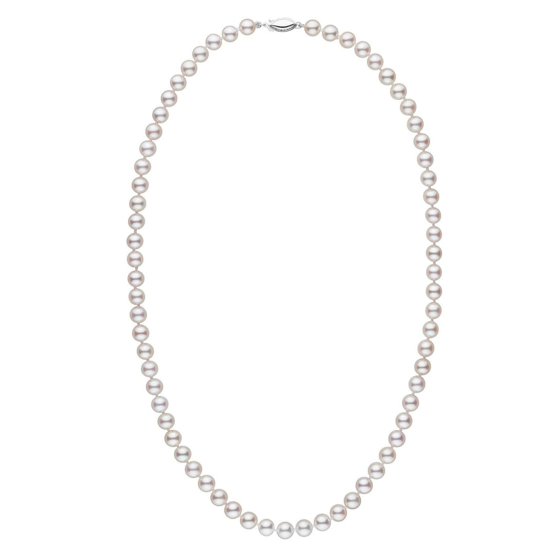 6.5-7.0 mm 22 Inch AAA White Akoya Pearl Necklace White Gold