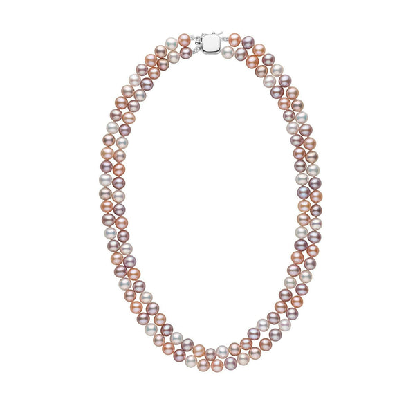 6.5-7.0 mm Double Strand AA+ Multicolor Freshwater Pearl Necklace white gold