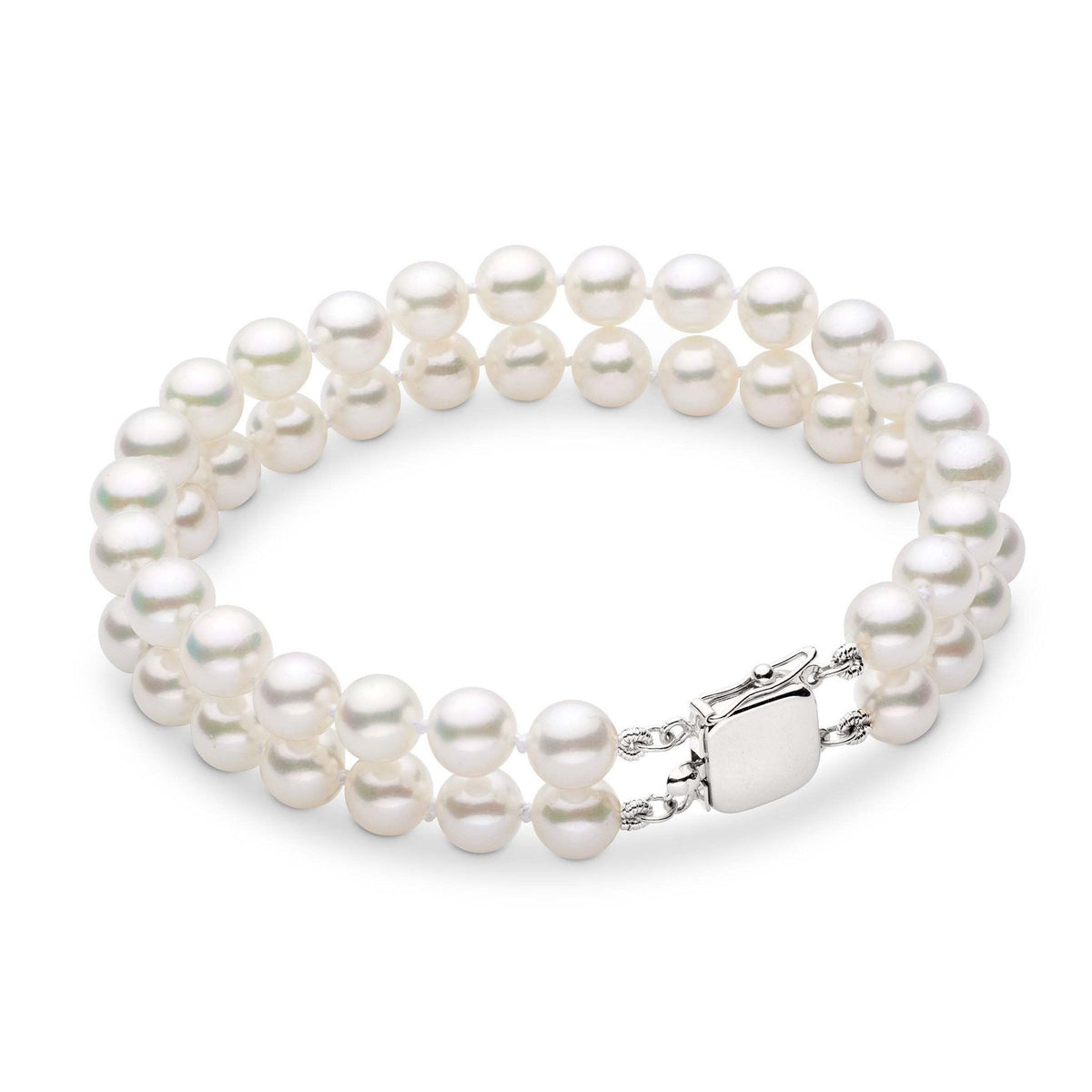 6.5-7.0 mm Double Strand AA+ White Akoya Pearl Bracelet White Gold