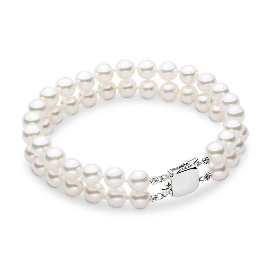 Products 6.5-7.0 mm Double Strand White Akoya AAA Pearl Bracelet White gold clasp