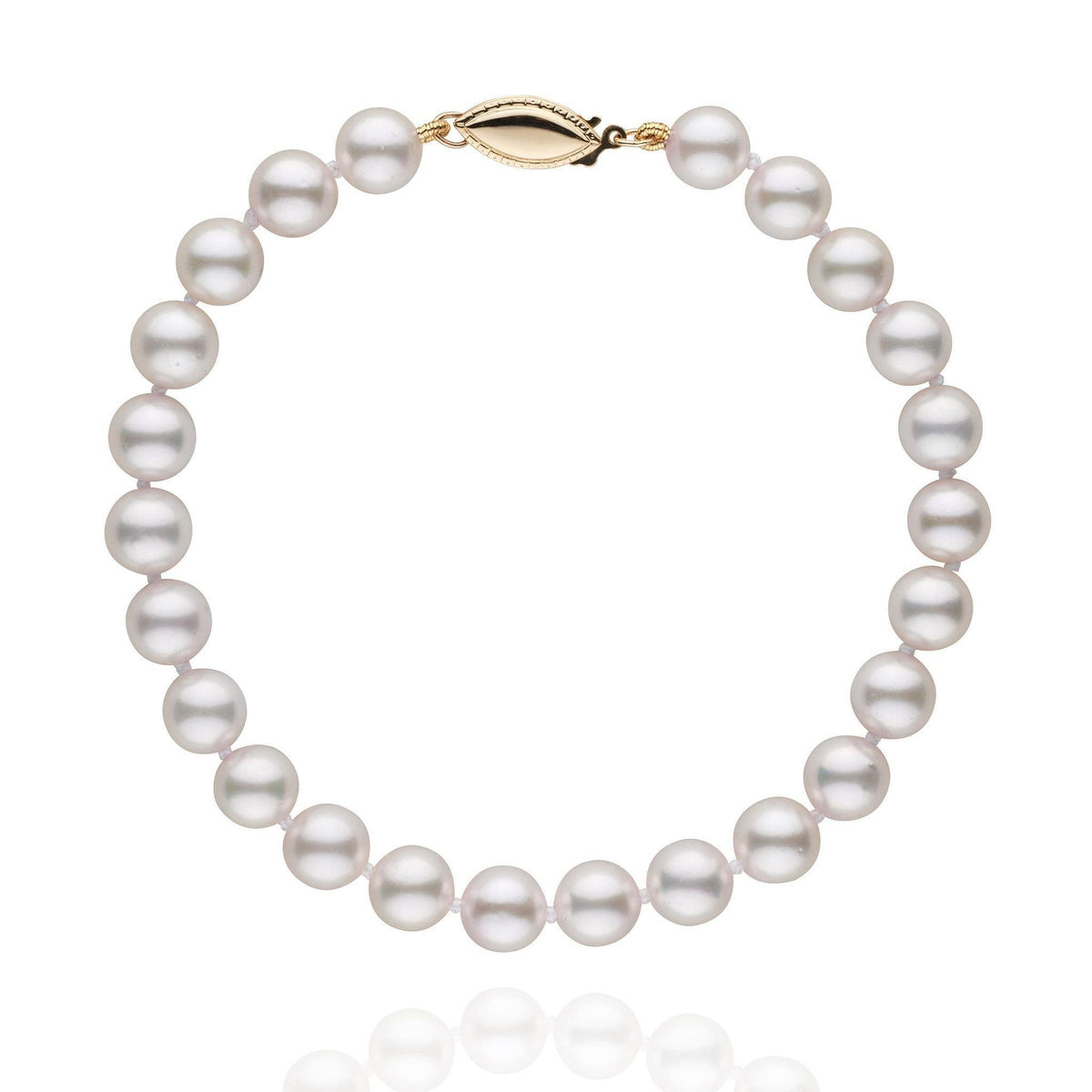6.5-7.0 mm White Akoya AA+ Pearl Bracelet Yellow Gold