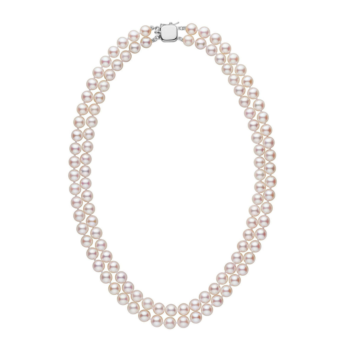 7.0-7.5 mm 18-inch AA+ Double-Strand White Akoya Pearl Necklace white gold