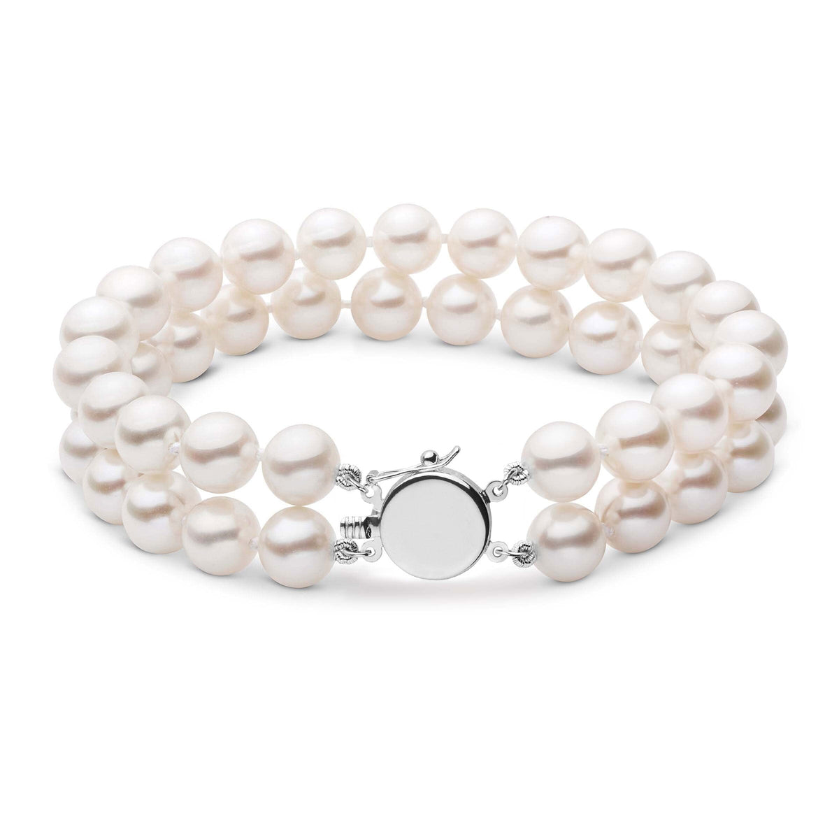 Personalized 7.0-7.5 mm AAA Akoya Pearl Double Strand Circle Clasp Bracelet