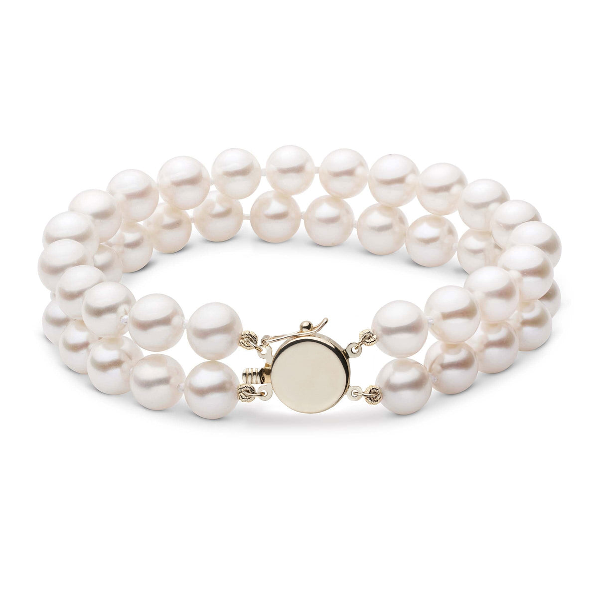 Personalized 7.0-7.5 mm AAA Akoya Pearl Double Strand Circle Clasp Bracelet