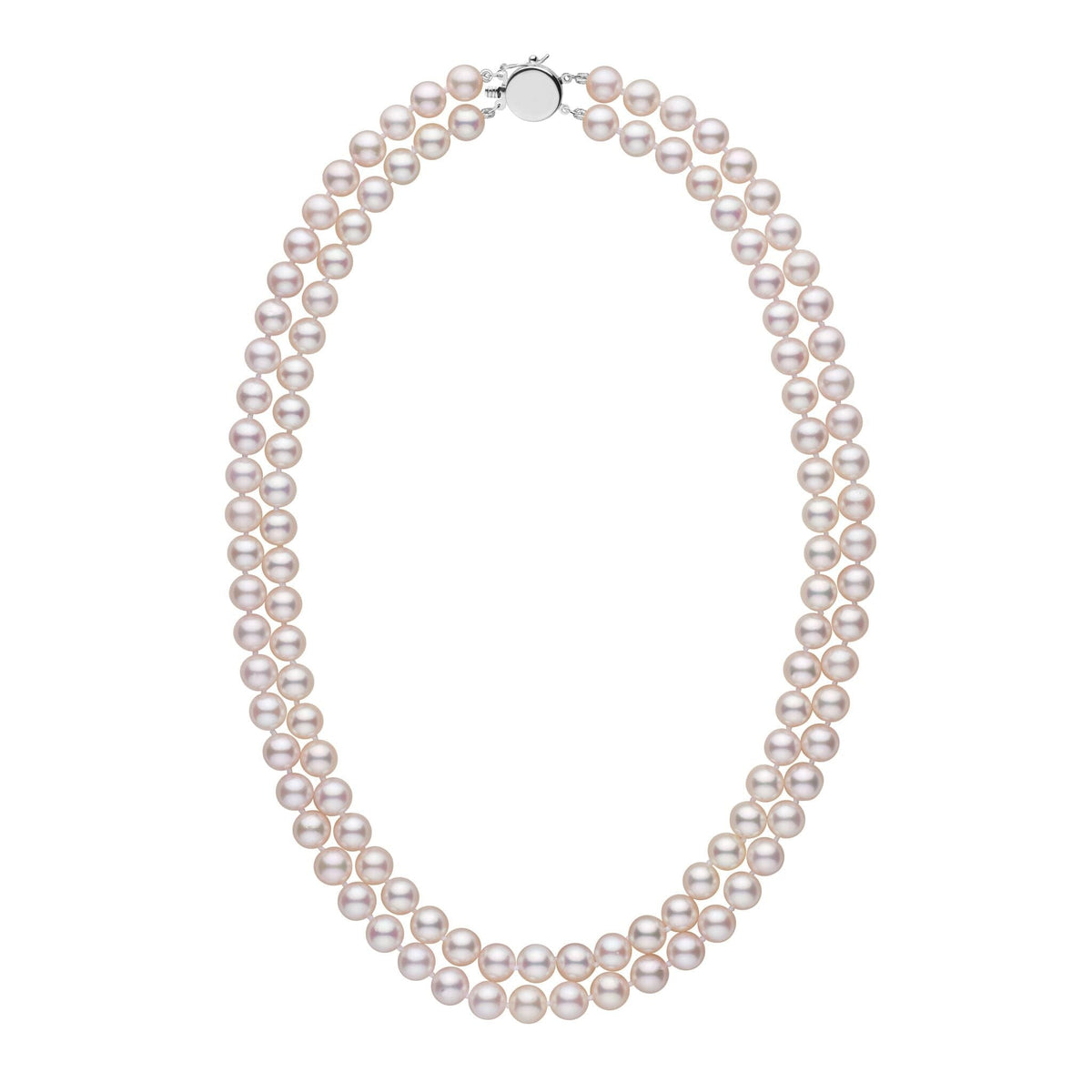 Personalized 7.0-7.5 mm AAA Akoya Pearl Double Strand Circle Clasp Necklace