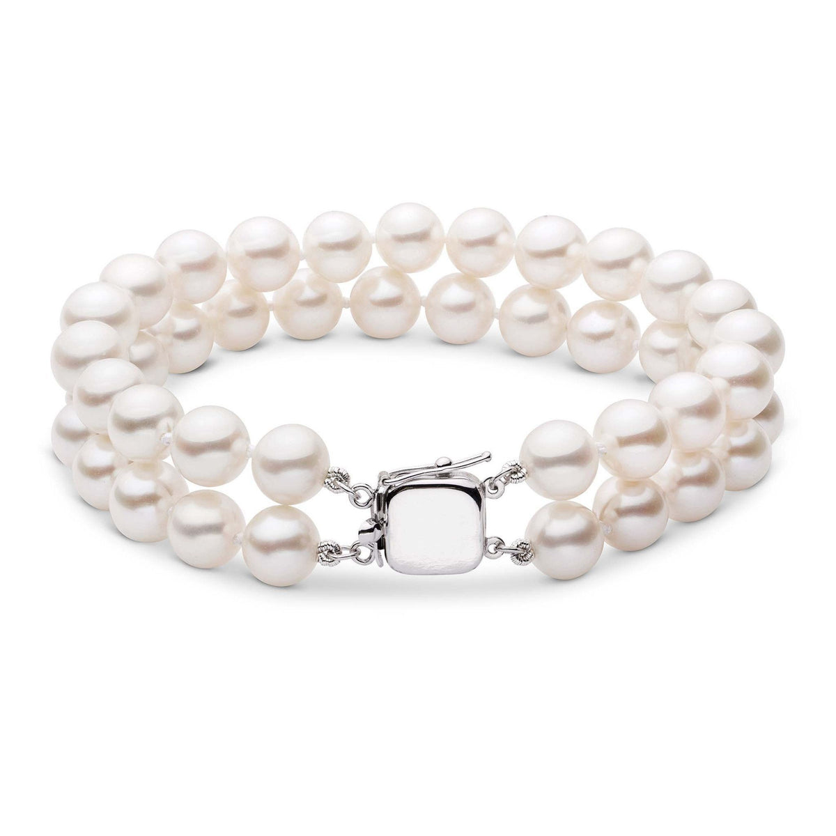 7.0-7.5 mm Double Strand White Akoya AAA Pearl Bracelet white gold