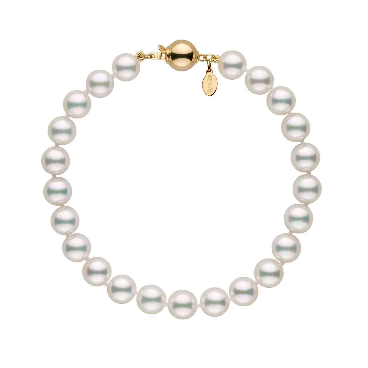 7.0-7.5 mm Natural White Hanadama Akoya Pearl Bracelet yellow gold