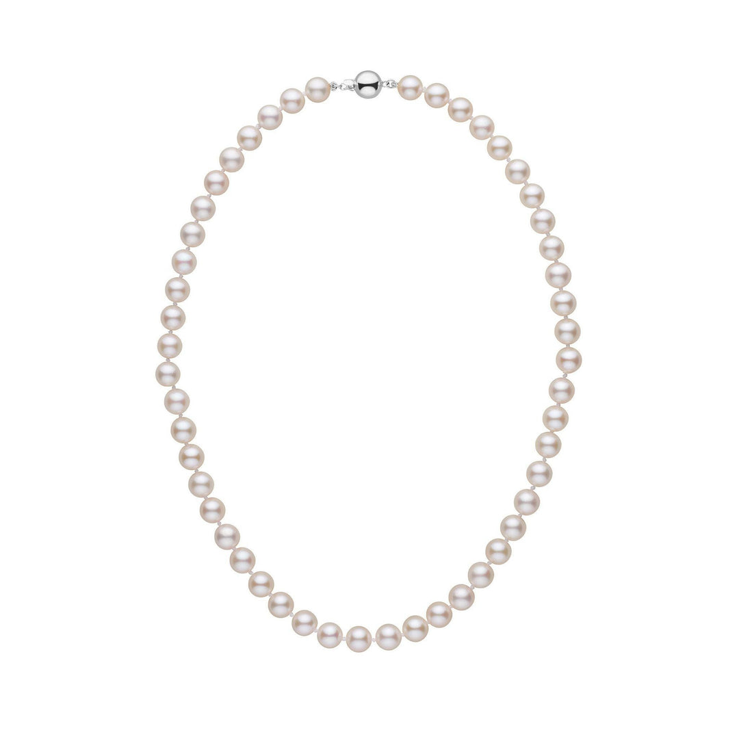 7.0-7.5 mm White Akoya 16 inch AA+ Pearl Necklace White Gold