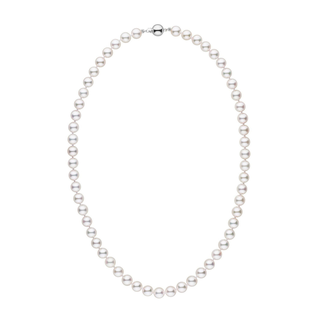 7.0-7.5 mm White Akoya 18 inch AAA Pearl Necklace White Gold