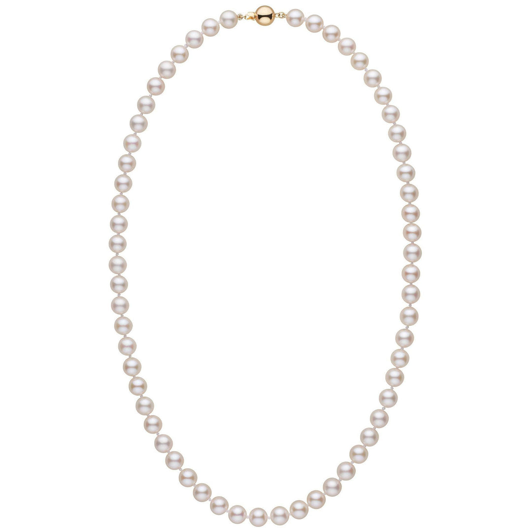 7.0-7.5 mm White Akoya 22 inch AA+ Pearl Necklace yellow gold