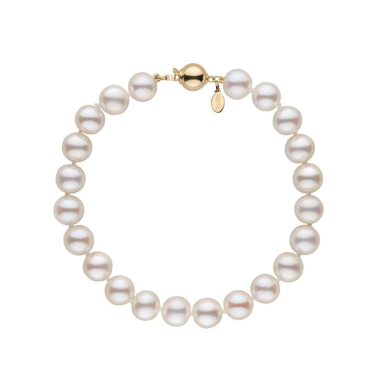 7.0-7.5 mm White Hanadama Akoya Pearl Bracelet yellow gold