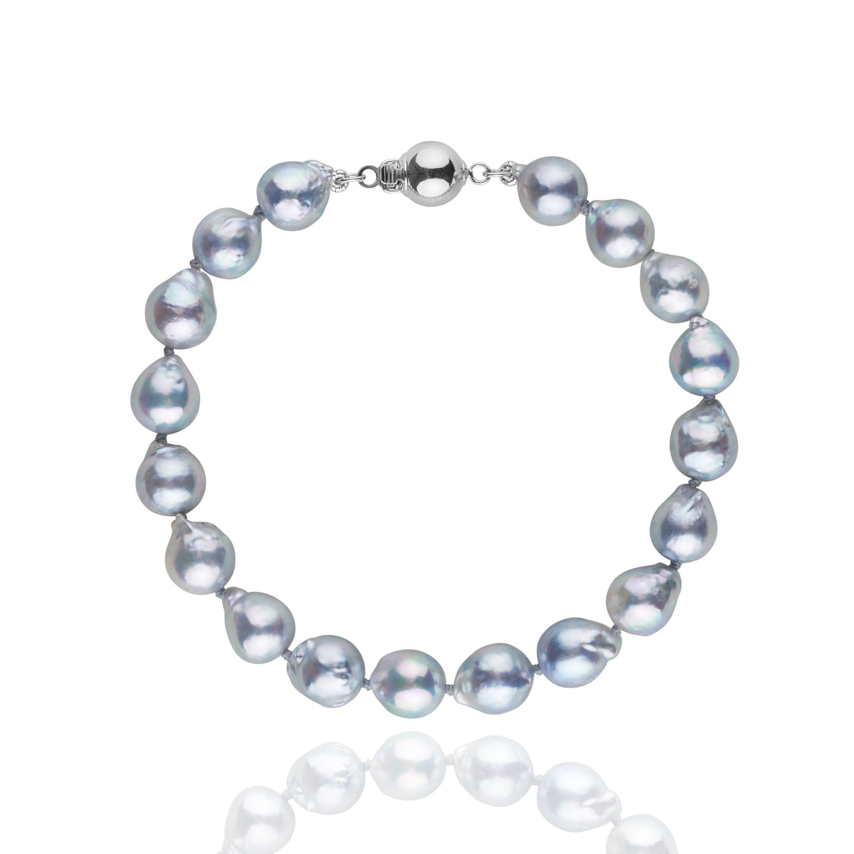 7.5-8.0 mm Silver Blue Akoya Baroque Pearl Bracelet with a white gold clasp