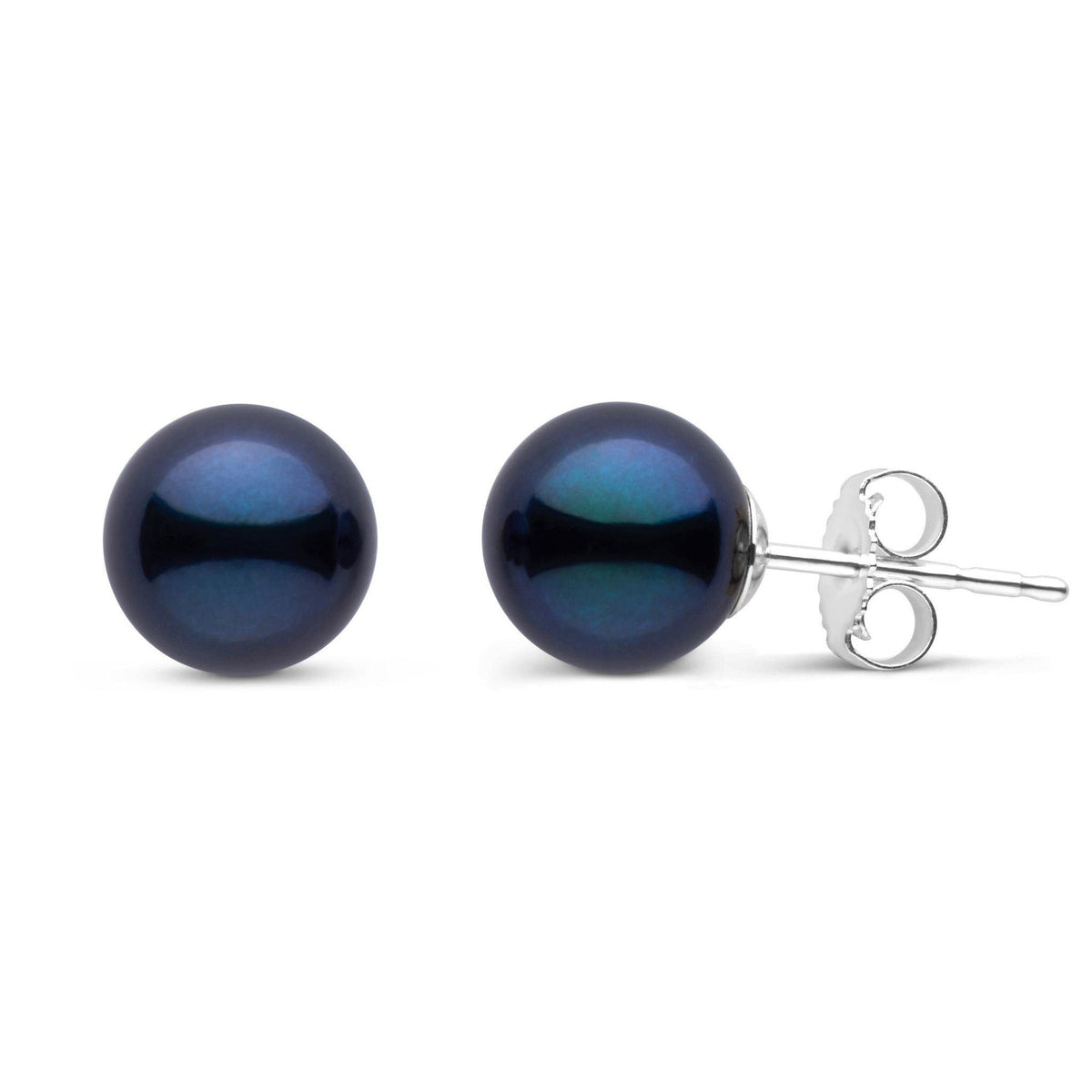 7.5-8.0 mm AA+ Black Akoya Pearl Stud Earrings white gold