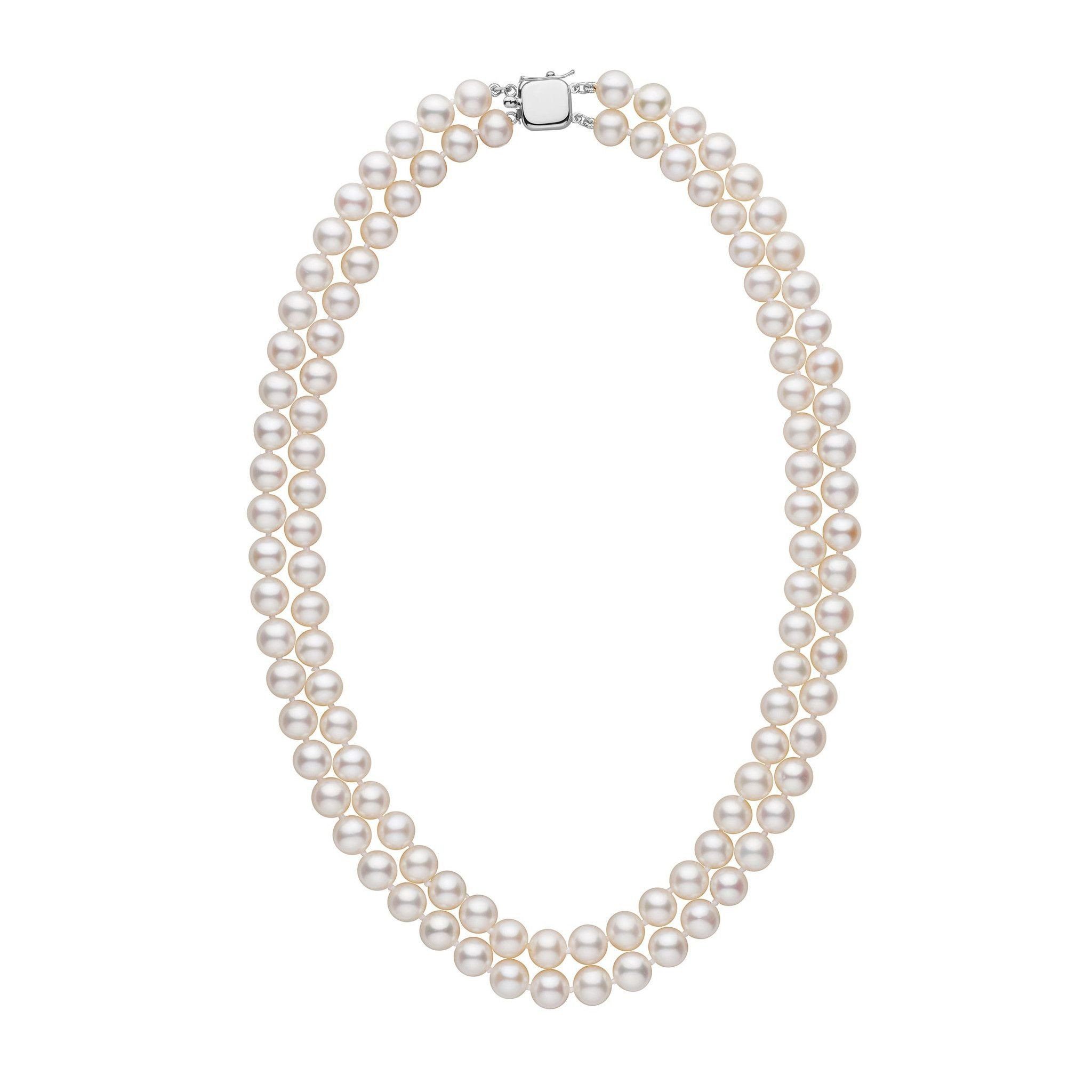 16 7.5-8mm Double Strand Pearl Necklace with 14K White Gold Decorative Clasp