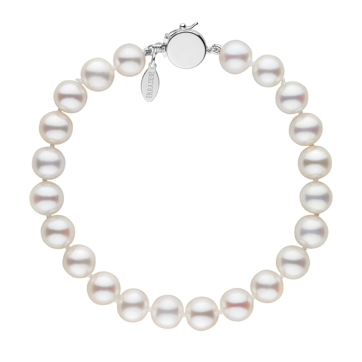 Personalized 7.5-8.0 mm White Freshadama Freshwater Pearl Circle Clasp Bracelet featuring lustrous white freshwater pearls with a polished circular clasp for elegant wear.