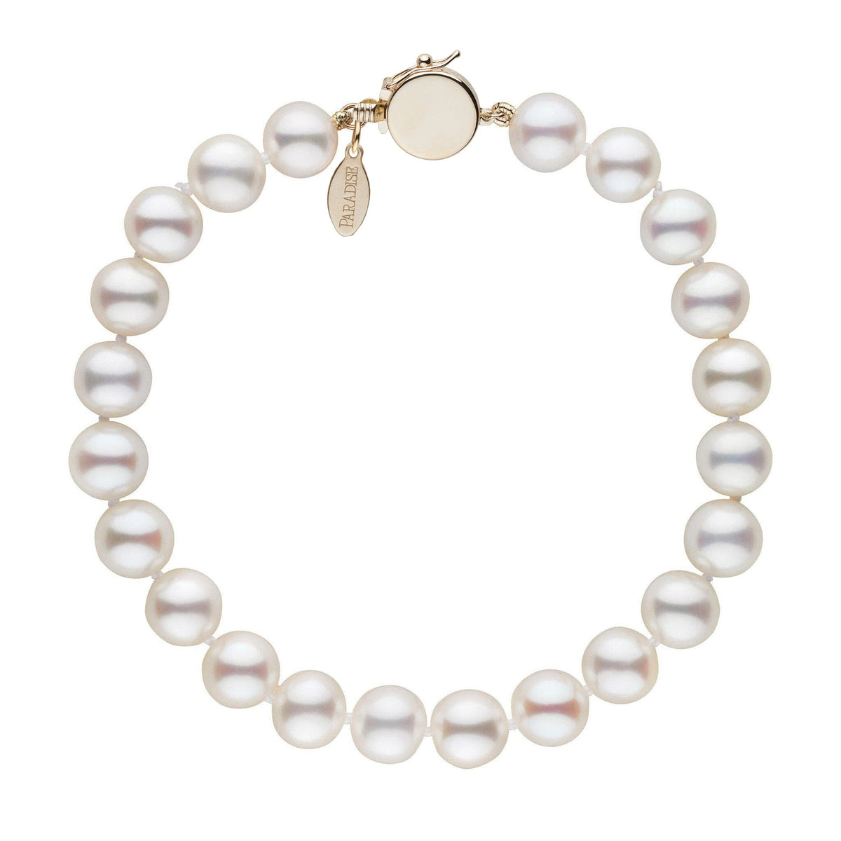Personalized 7.5-8.0 mm White Freshadama Freshwater Pearl Circle Clasp Bracelet featuring lustrous white freshwater pearls with a polished circle clasp for elegant wear.
