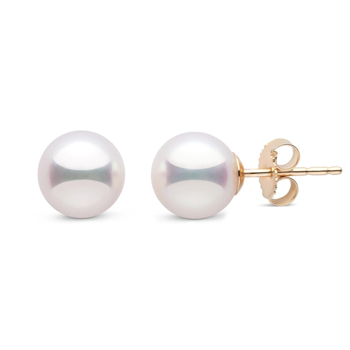 Certified 7.5-8.0 mm White Hanadama Pearl Stud Earrings yellow gold