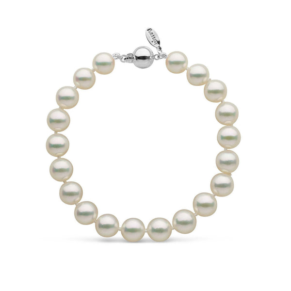 Lab Certified 8.0-8.5 mm Natural White Hanadama Akoya Pearl Bracelet White gold with Pearl Paradise tag