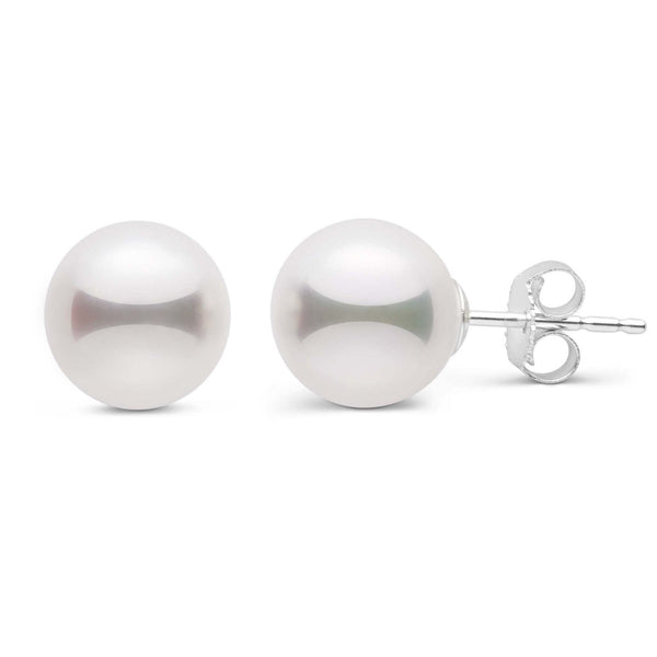 8.0-8.5 mm White Akoya AAA Pearl Stud Earrings white gold