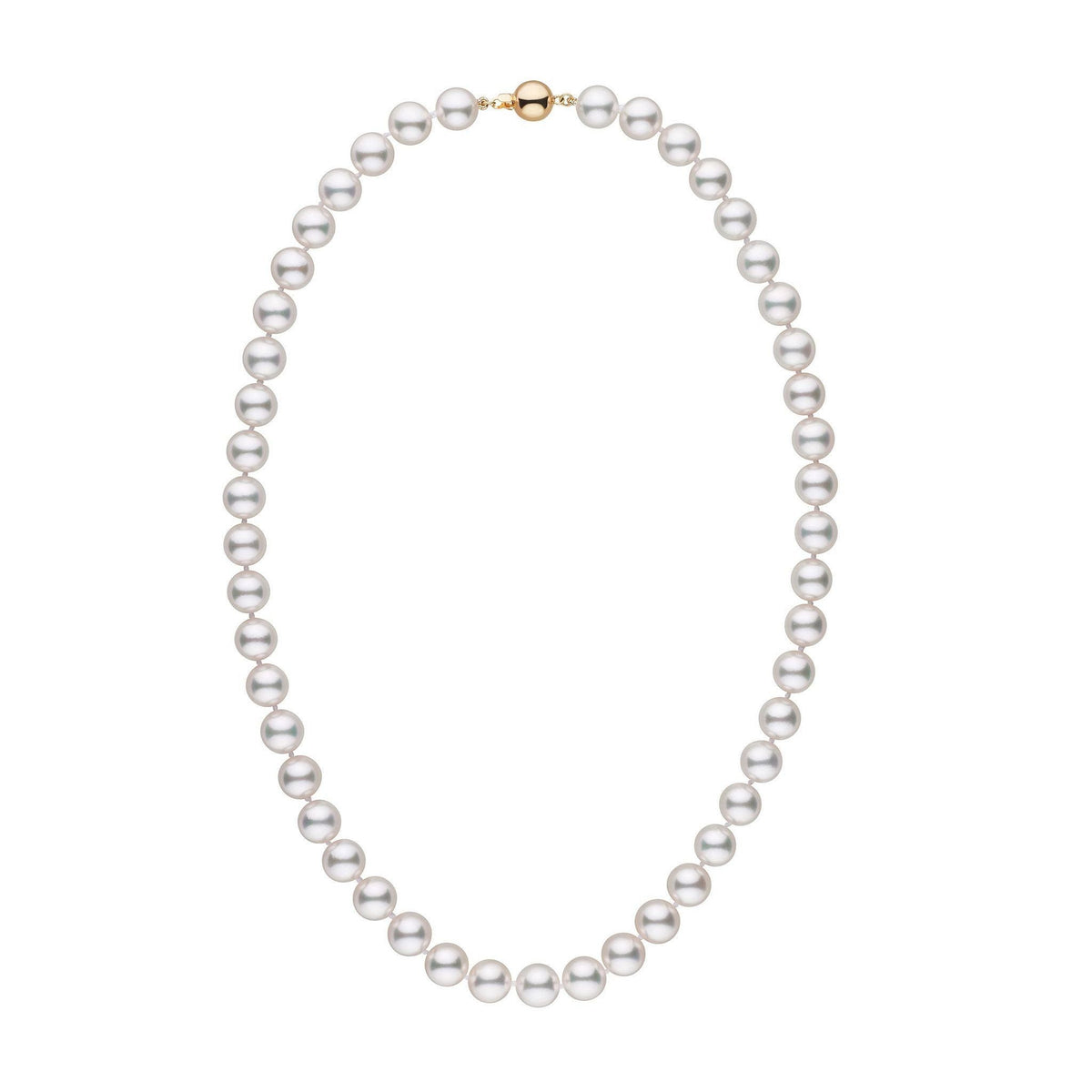 8.5-9.0 mm 18 inch AAA White Akoya Pearl Necklace Yellow gold