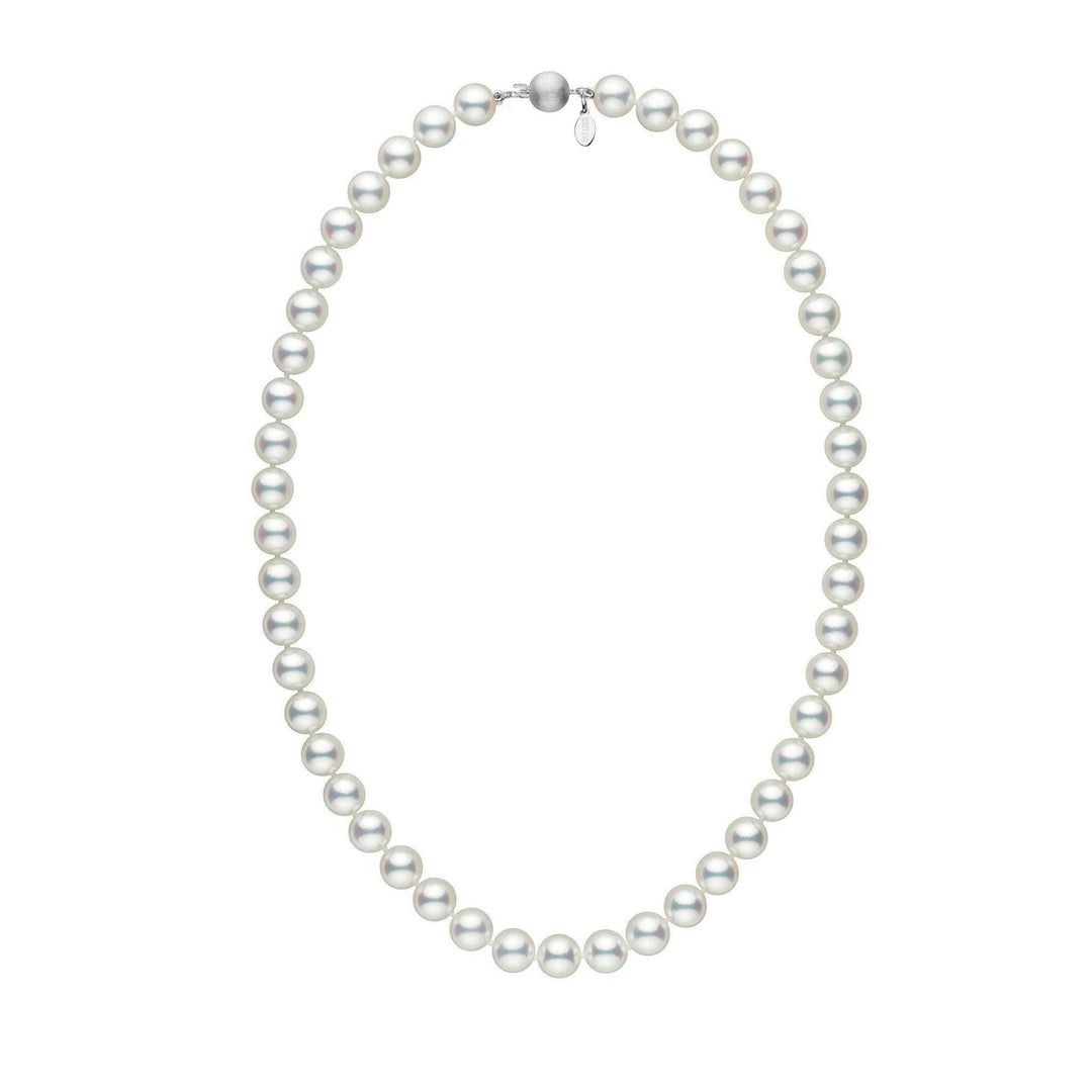 Certified 8.5-9.0 mm 18 Inch Natural White Hanadama Akoya Pearl Necklace white gold matte clasp