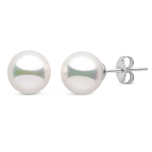 Certified 8.5-9.0 mm Natural White Hanadama Pearl Earrings white gold