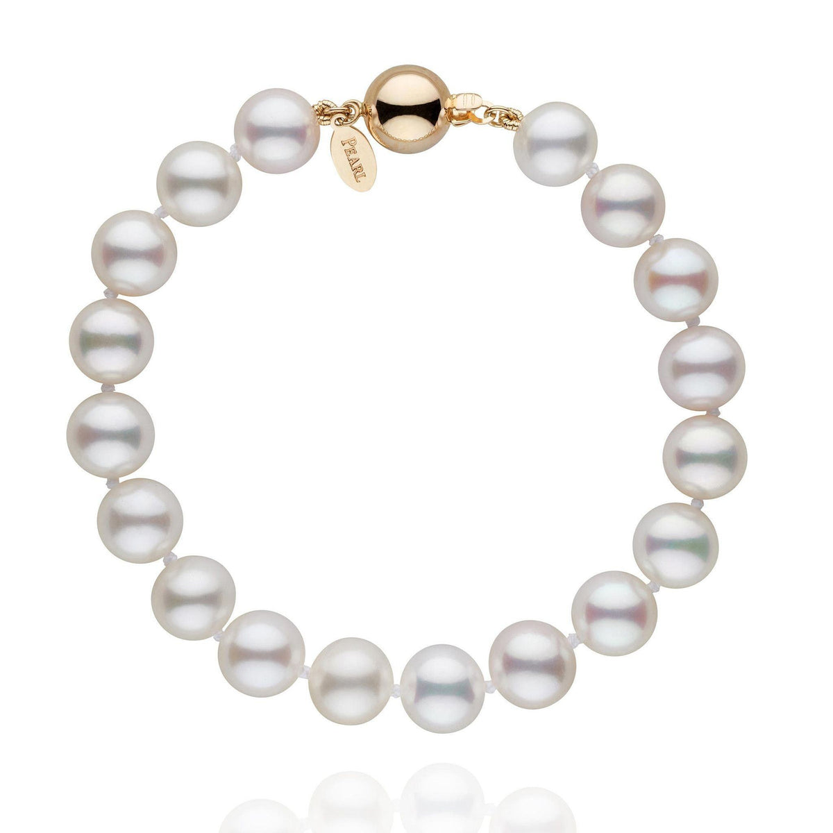 8.5-9.0 mm White Freshadama Pearl Bracelet featuring lustrous white freshwater pearls strung together with a polished gold clasp, perfect for elegant and timeless style.